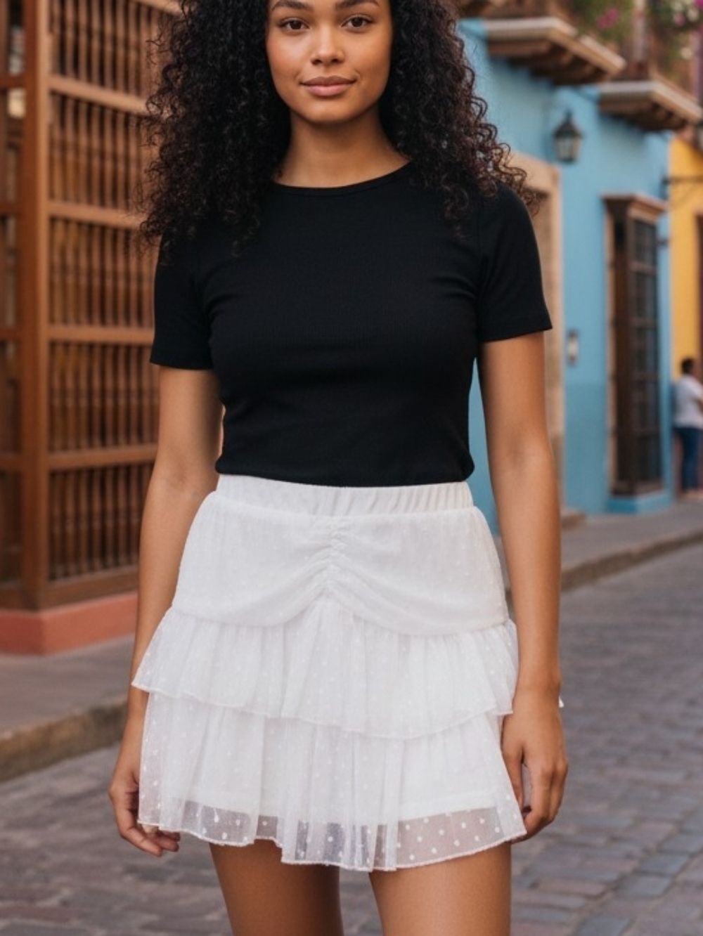 Women's Chic LACE Urban Outfitters White Ruffled Mini Skirt M NWT